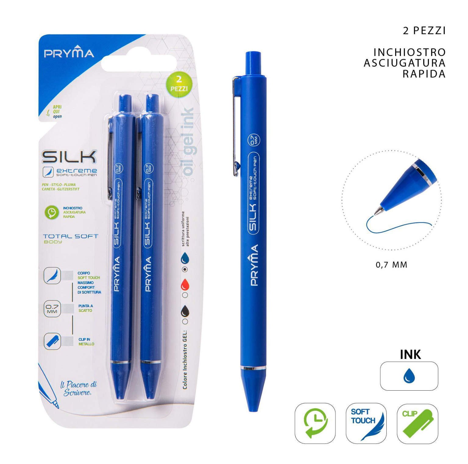 PRYMA penna gel SILK 0,7mm 2pz blu – Shopping Store