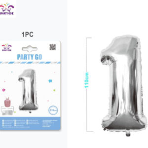 Palloncino mylar argento 110cm numero 1