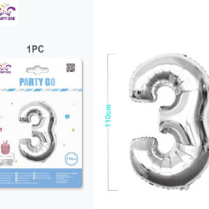 Palloncino mylar argento 110cm numero 3