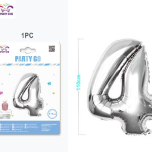 Palloncino mylar argento 110cm numero 4